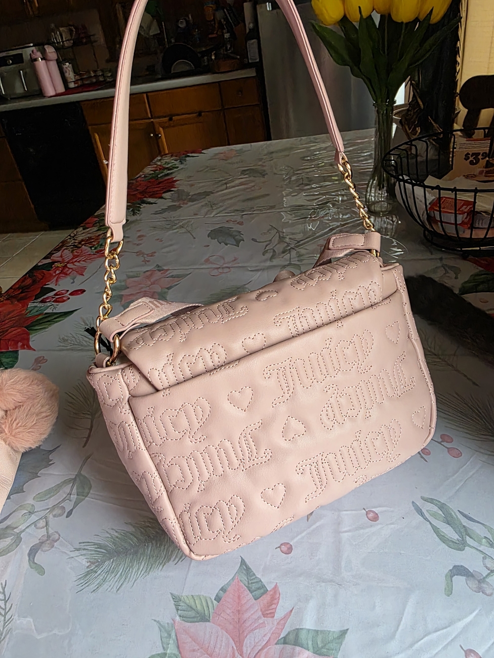 Juicy Couture Blush Pink Quilted Logo Shoulder Bag with Coin Pouch - Picture 2 of 4